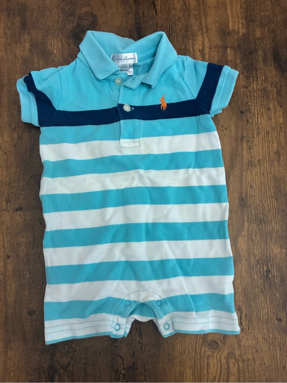 Ralph Lauren Baby Boy Blue Stripe Polo Romper